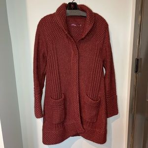 Size S Prana GUC burgundy knit sweater coat